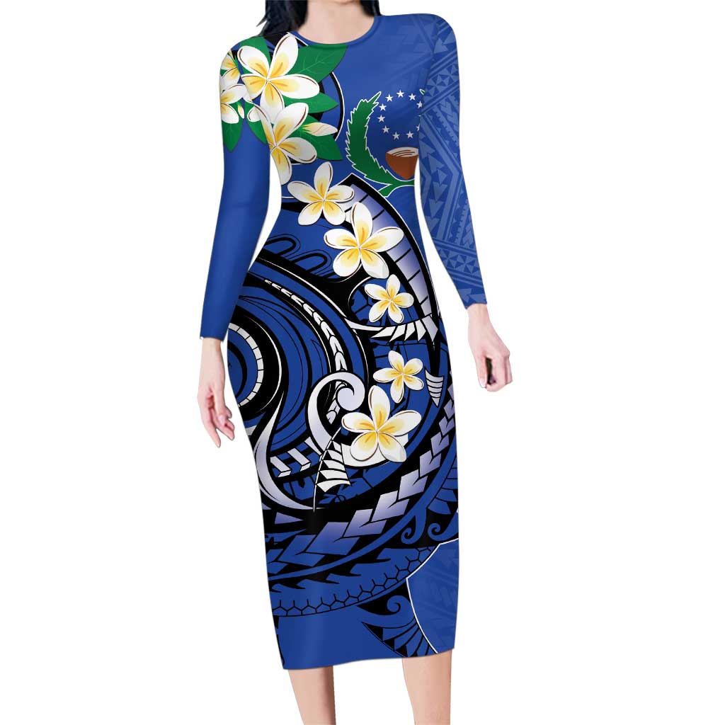 FSM Pohnpei Polynesian Shark Tattoo Personalised Family Matching Long Sleeve Bodycon Dress and Hawaiian Shirt LT9 Mom's Dress Blue - Polynesian Pride