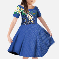 FSM Pohnpei Polynesian Shark Tattoo Personalised Family Matching Mermaid Dress and Hawaiian Shirt LT9 Daughter's Dress Blue - Polynesian Pride