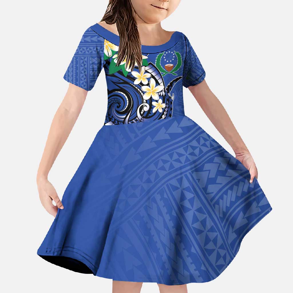 FSM Pohnpei Polynesian Shark Tattoo Personalised Family Matching Off Shoulder Maxi Dress and Hawaiian Shirt LT9 Daughter's Dress Blue - Polynesian Pride
