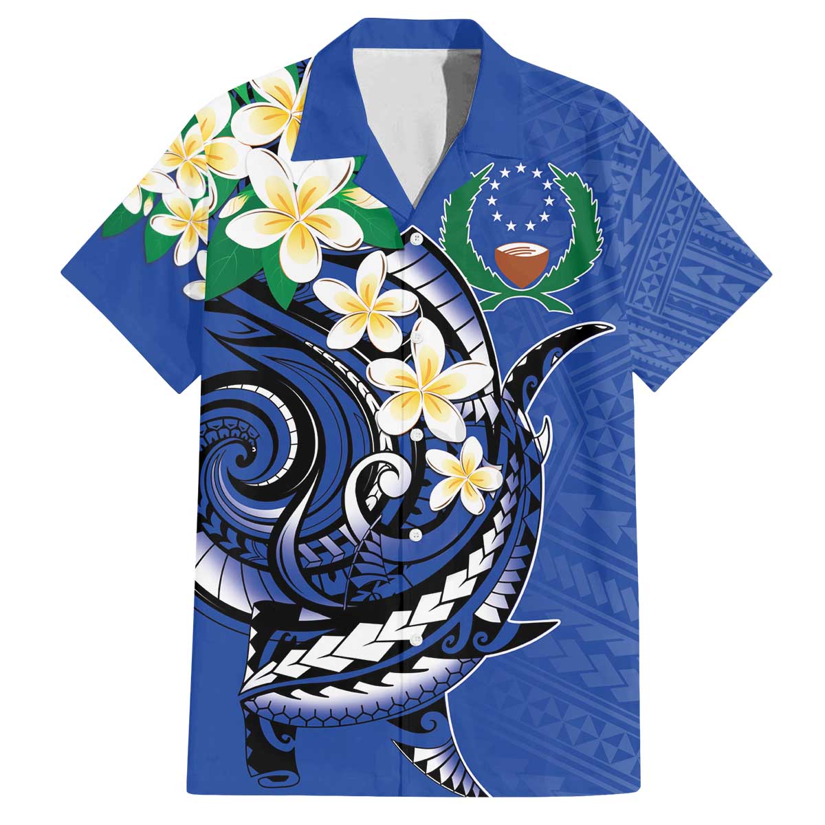 FSM Pohnpei Polynesian Shark Tattoo Personalised Family Matching Off Shoulder Short Dress and Hawaiian Shirt LT9 Dad's Shirt - Short Sleeve Blue - Polynesian Pride
