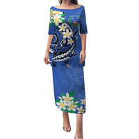 FSM Pohnpei Polynesian Shark Tattoo Personalised Family Matching Puletasi and Hawaiian Shirt LT9 Mom's Dress Blue - Polynesian Pride