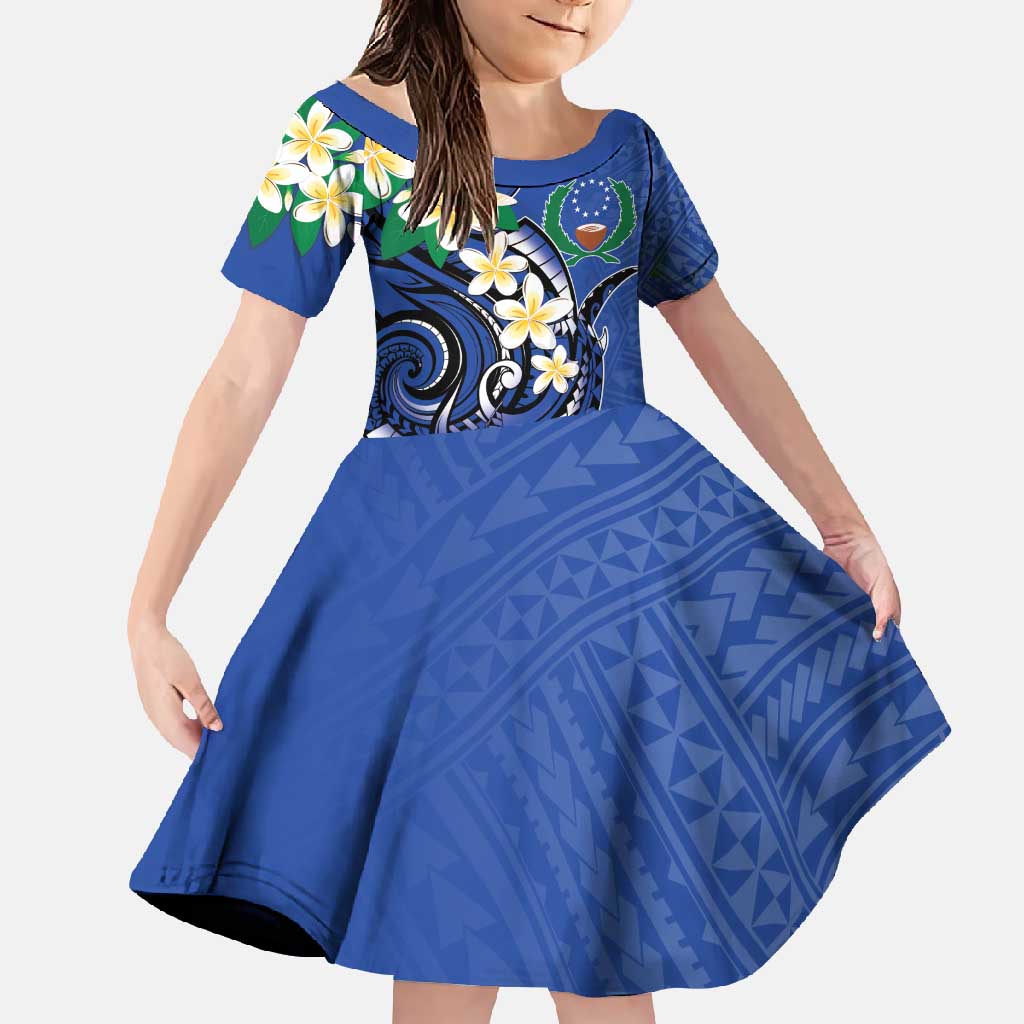 FSM Pohnpei Polynesian Shark Tattoo Personalised Family Matching Summer Maxi Dress and Hawaiian Shirt LT9 Daughter's Dress Blue - Polynesian Pride