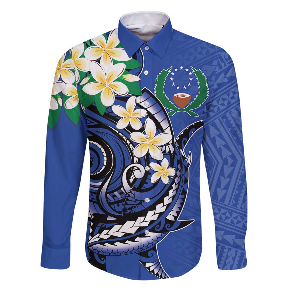 FSM Pohnpei Polynesian Shark Tattoo Personalised Family Matching Tank Maxi Dress and Hawaiian Shirt LT9 Dad's Shirt - Long Sleeve Blue - Polynesian Pride