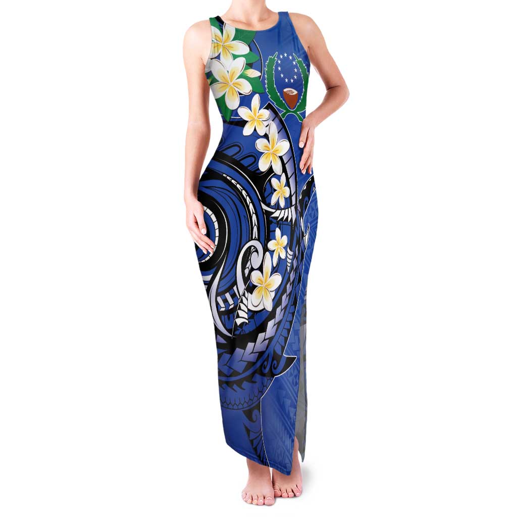 FSM Pohnpei Polynesian Shark Tattoo Personalised Family Matching Tank Maxi Dress and Hawaiian Shirt LT9 Mom's Dress Blue - Polynesian Pride