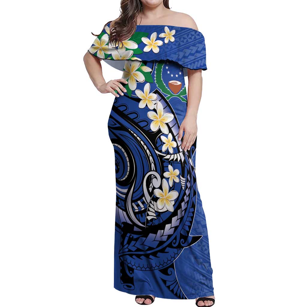 FSM Pohnpei Polynesian Shark Tattoo Personalised Off Shoulder Maxi Dress LT9 Women Blue - Polynesian Pride
