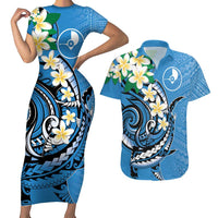 FSM Yap State Polynesian Shark Tattoo Personalised Couples Matching Short Sleeve Bodycon Dress and Hawaiian Shirt LT9 Blue - Polynesian Pride