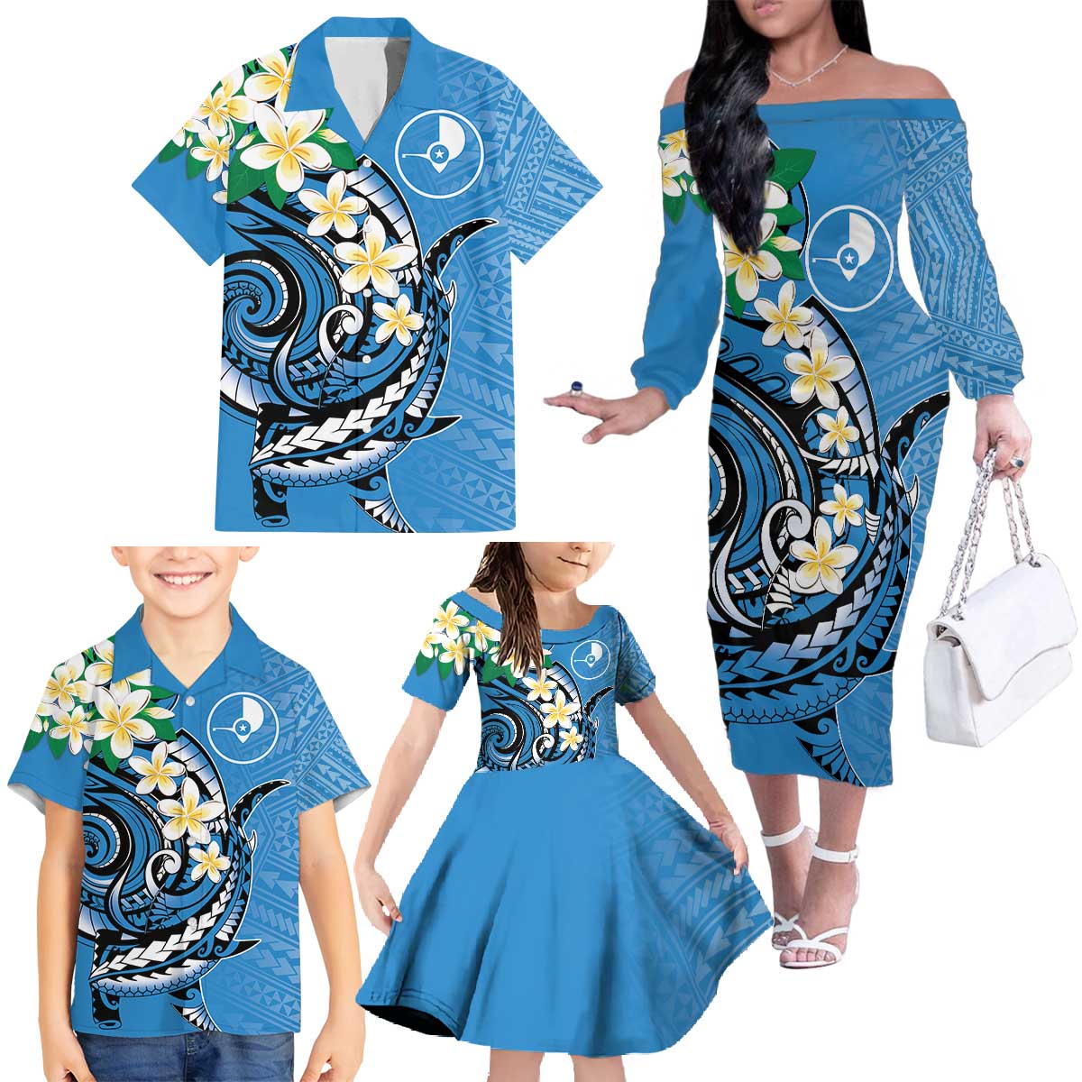 FSM Yap State Polynesian Shark Tattoo Personalised Family Matching Off The Shoulder Long Sleeve Dress and Hawaiian Shirt LT9 - Polynesian Pride