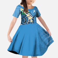 FSM Yap State Polynesian Shark Tattoo Personalised Family Matching Off Shoulder Maxi Dress and Hawaiian Shirt LT9 Daughter's Dress Blue - Polynesian Pride