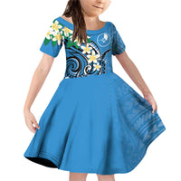 FSM Yap State Polynesian Shark Tattoo Personalised Family Matching Off Shoulder Short Dress and Hawaiian Shirt LT9 Daughter's Dress Blue - Polynesian Pride