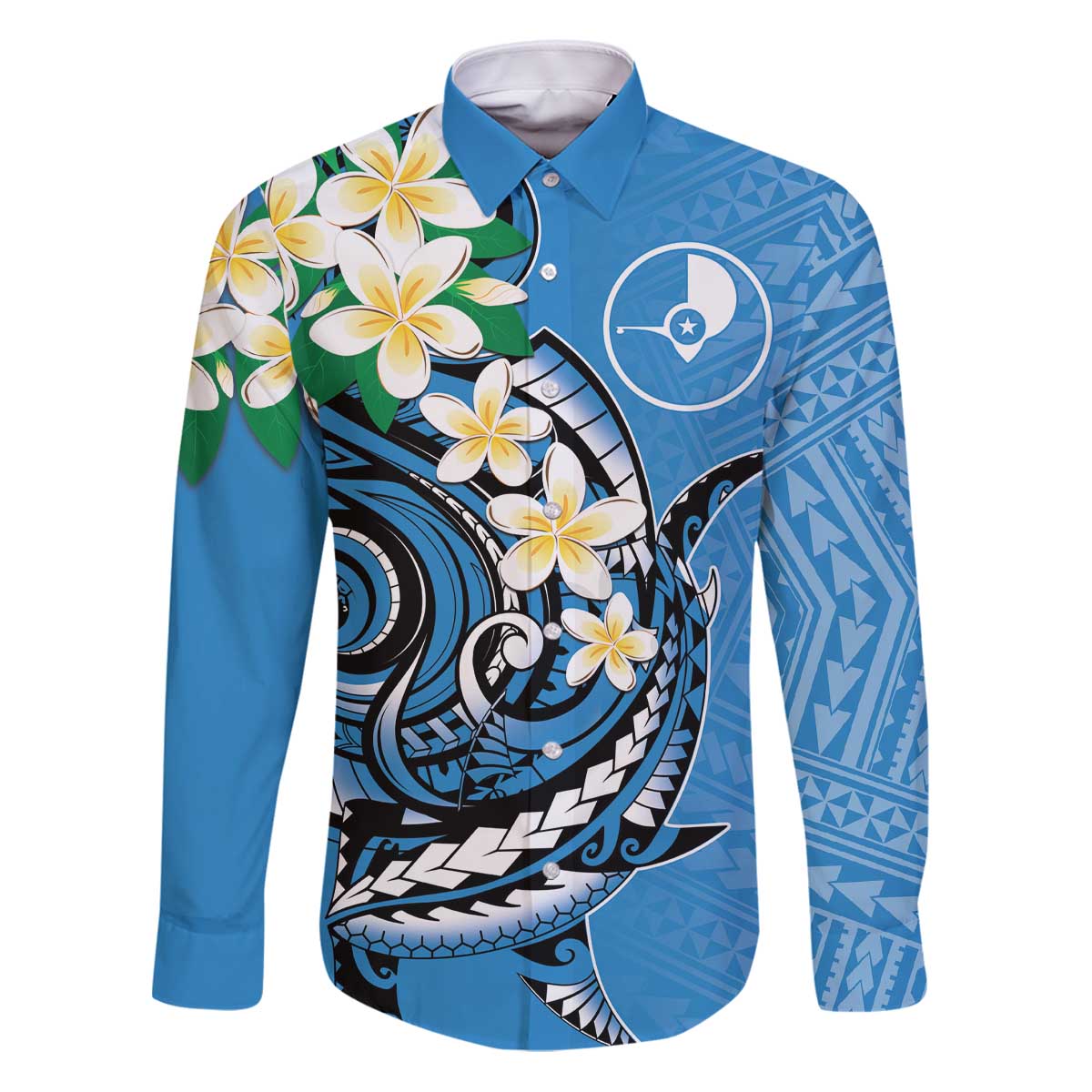 FSM Yap State Polynesian Shark Tattoo Personalised Family Matching Puletasi and Hawaiian Shirt LT9 Dad's Shirt - Long Sleeve Blue - Polynesian Pride