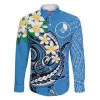 FSM Yap State Polynesian Shark Tattoo Personalised Family Matching Puletasi and Hawaiian Shirt LT9 Dad's Shirt - Long Sleeve Blue - Polynesian Pride