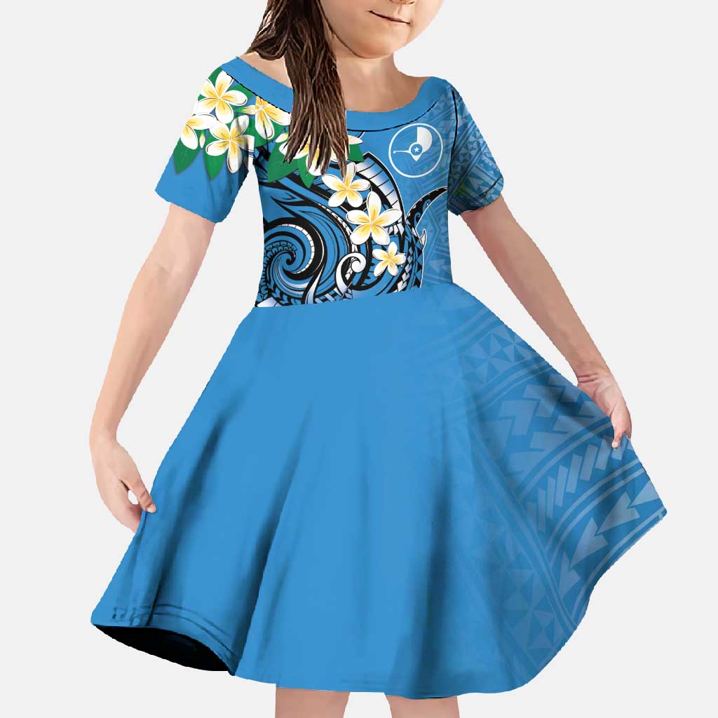 FSM Yap State Polynesian Shark Tattoo Personalised Family Matching Summer Maxi Dress and Hawaiian Shirt LT9 Daughter's Dress Blue - Polynesian Pride