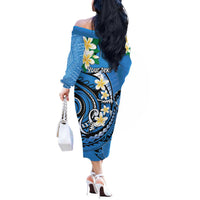 FSM Yap State Polynesian Shark Tattoo Personalised Off The Shoulder Long Sleeve Dress