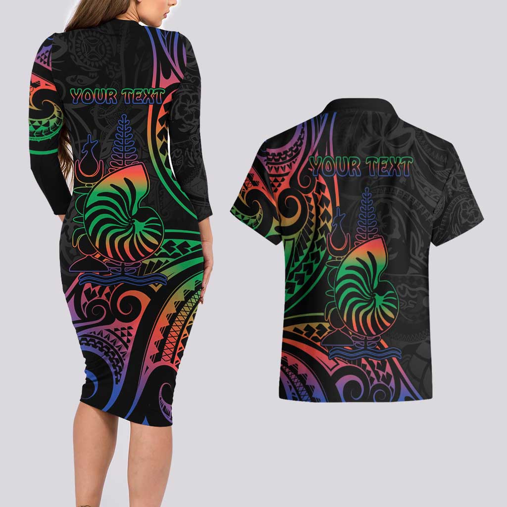 New Caledonia Polynesian Tatoo Personalised Couples Matching Long Sleeve Bodycon Dress and Hawaiian Shirt LT9 - Polynesian Pride