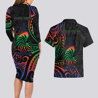 New Caledonia Polynesian Tatoo Personalised Couples Matching Long Sleeve Bodycon Dress and Hawaiian Shirt LT9 - Polynesian Pride