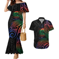 New Caledonia Polynesian Tatoo Personalised Couples Matching Mermaid Dress and Hawaiian Shirt LT9 Black - Polynesian Pride