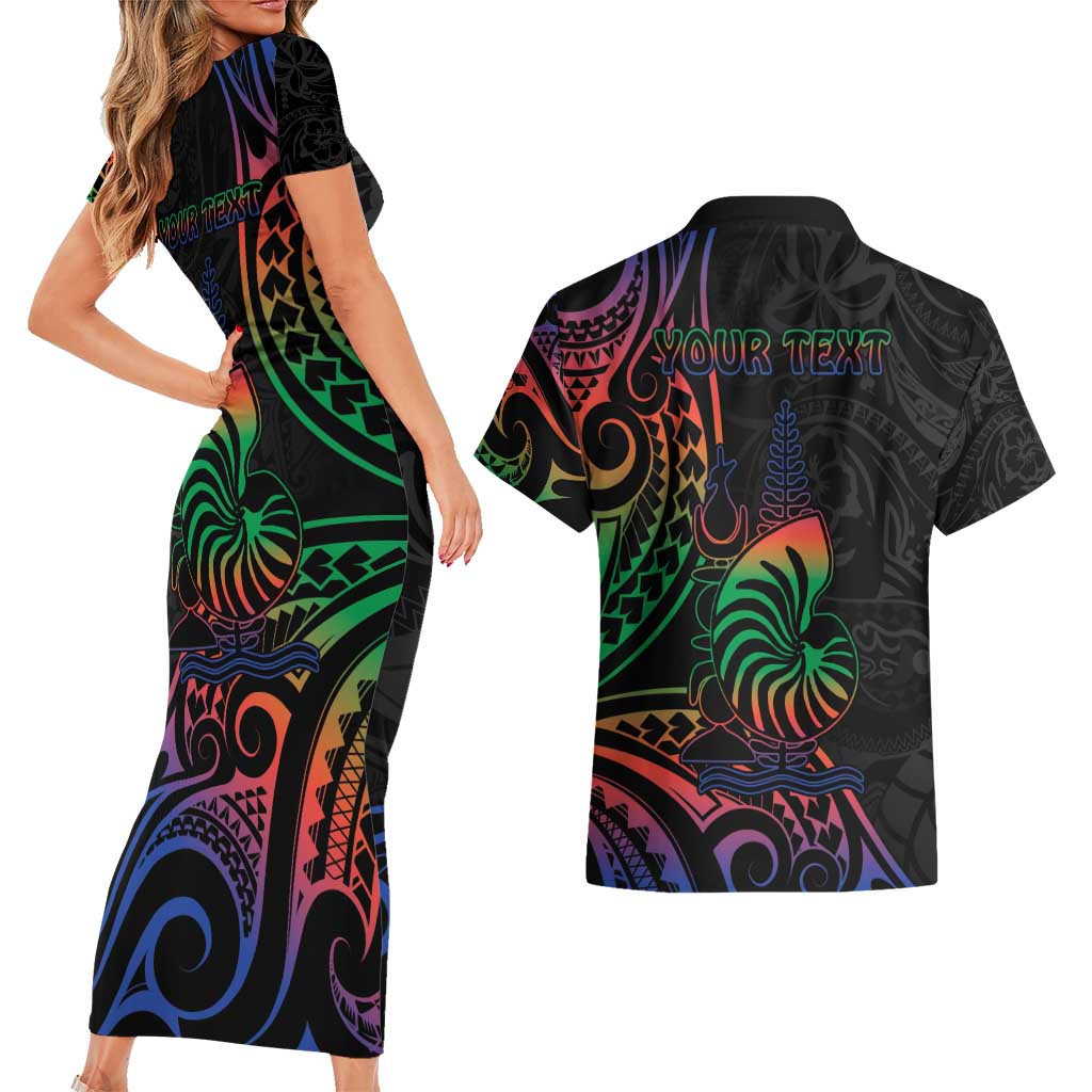 New Caledonia Polynesian Tatoo Personalised Couples Matching Short Sleeve Bodycon Dress and Hawaiian Shirt LT9 - Polynesian Pride