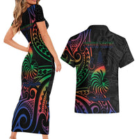 New Caledonia Polynesian Tatoo Personalised Couples Matching Short Sleeve Bodycon Dress and Hawaiian Shirt LT9 - Polynesian Pride