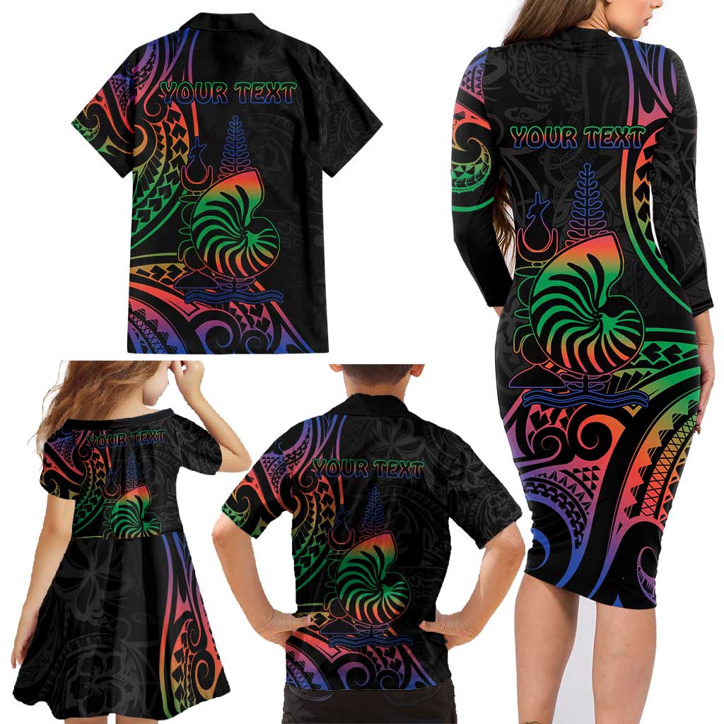 New Caledonia Polynesian Tatoo Personalised Family Matching Long Sleeve Bodycon Dress and Hawaiian Shirt LT9 - Polynesian Pride
