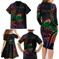 New Caledonia Polynesian Tatoo Personalised Family Matching Long Sleeve Bodycon Dress and Hawaiian Shirt LT9 - Polynesian Pride