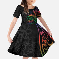 New Caledonia Polynesian Tatoo Personalised Family Matching Off The Shoulder Long Sleeve Dress and Hawaiian Shirt LT9 Daughter's Dress Black - Polynesian Pride