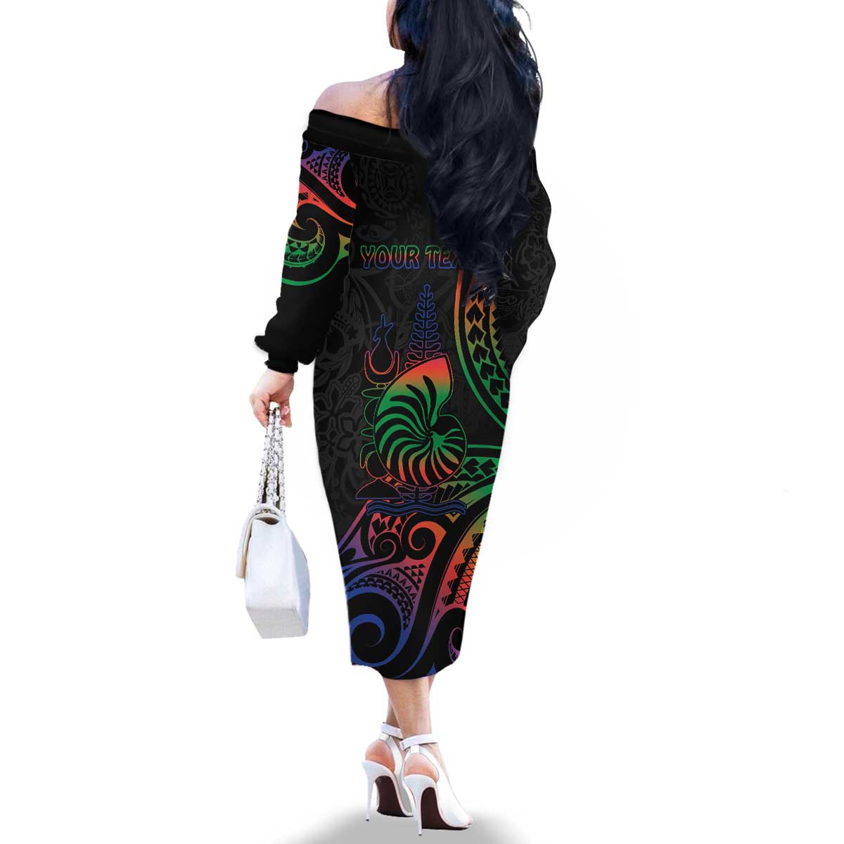 New Caledonia Polynesian Tatoo Personalised Family Matching Off The Shoulder Long Sleeve Dress and Hawaiian Shirt LT9 - Polynesian Pride