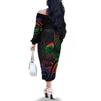 New Caledonia Polynesian Tatoo Personalised Family Matching Off The Shoulder Long Sleeve Dress and Hawaiian Shirt LT9 - Polynesian Pride