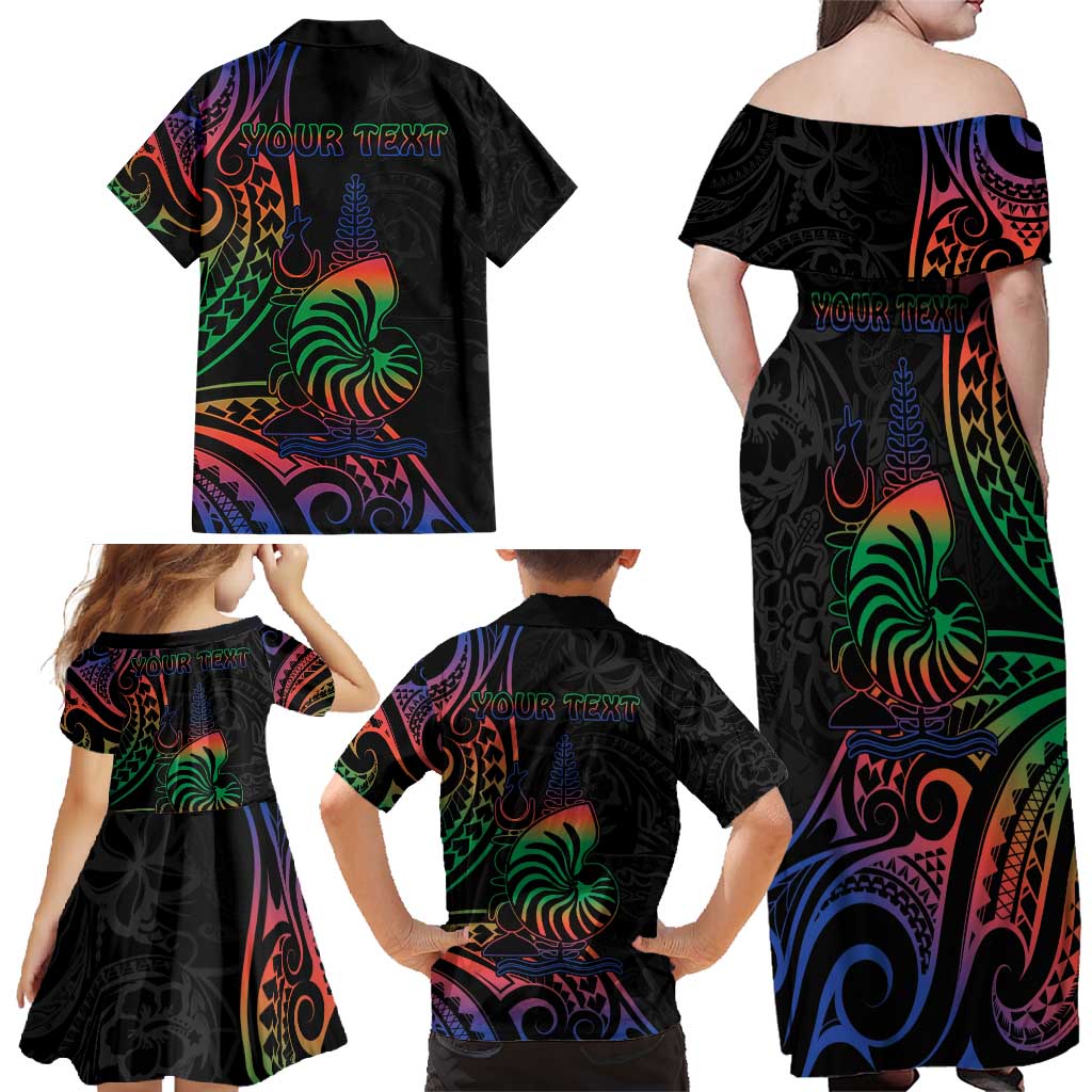 New Caledonia Polynesian Tatoo Personalised Family Matching Off Shoulder Maxi Dress and Hawaiian Shirt LT9 - Polynesian Pride
