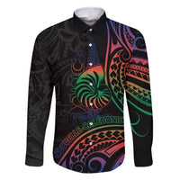 New Caledonia Polynesian Tatoo Personalised Family Matching Off Shoulder Maxi Dress and Hawaiian Shirt LT9 Dad's Shirt - Long Sleeve Black - Polynesian Pride