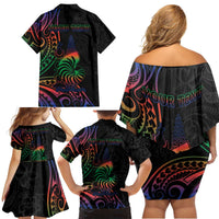 New Caledonia Polynesian Tatoo Personalised Family Matching Off Shoulder Short Dress and Hawaiian Shirt LT9 - Polynesian Pride
