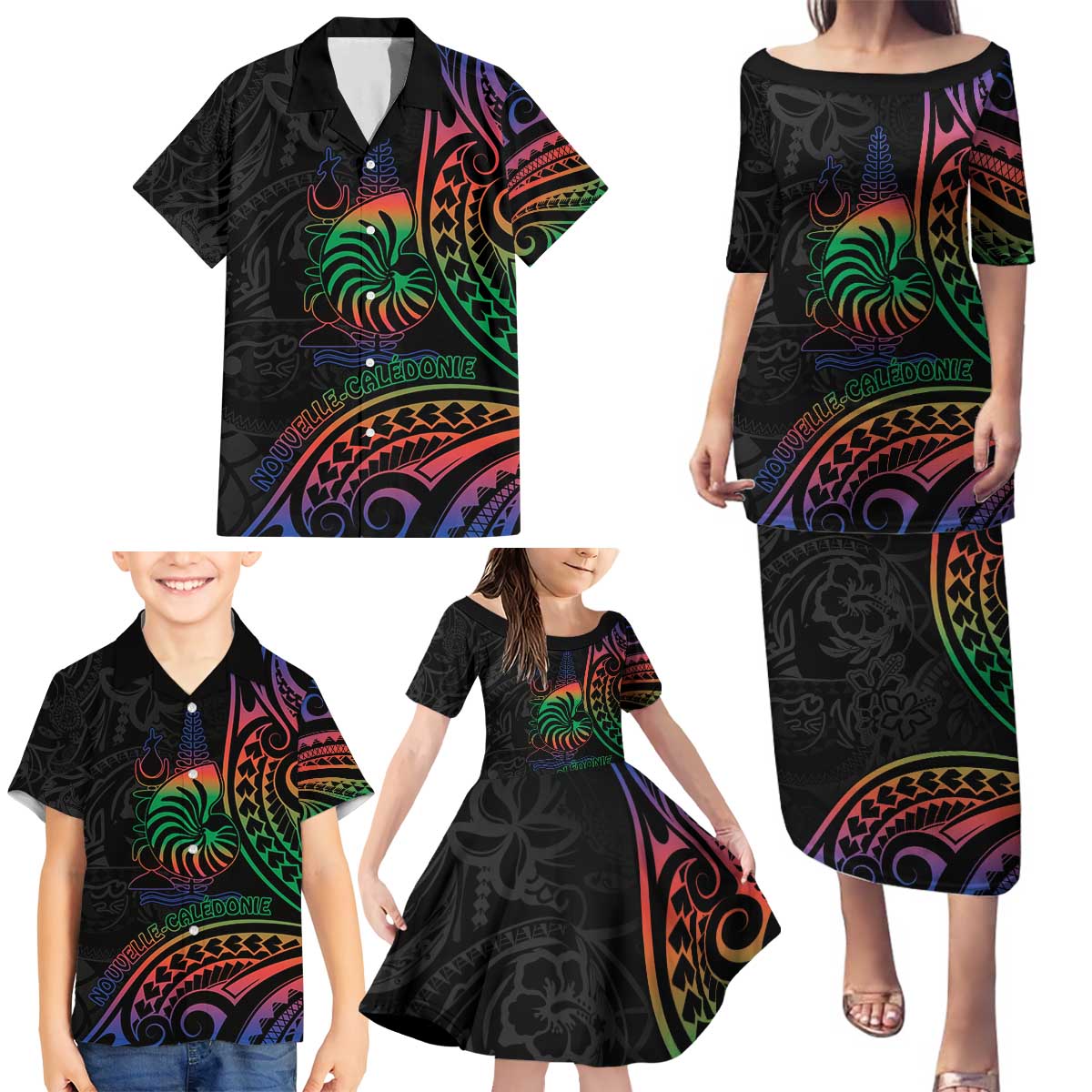 New Caledonia Polynesian Tatoo Personalised Family Matching Puletasi and Hawaiian Shirt LT9 - Polynesian Pride