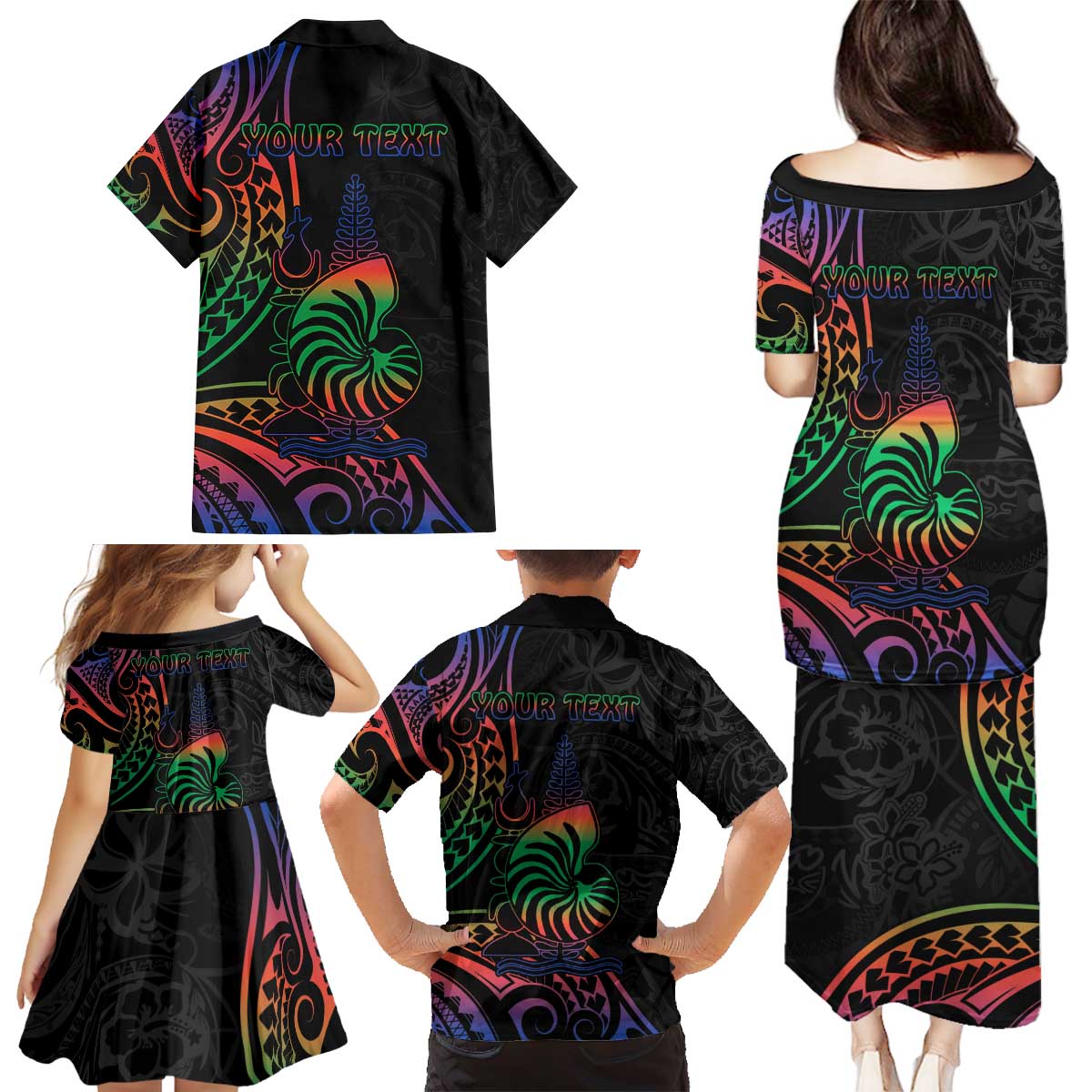 New Caledonia Polynesian Tatoo Personalised Family Matching Puletasi and Hawaiian Shirt LT9 - Polynesian Pride