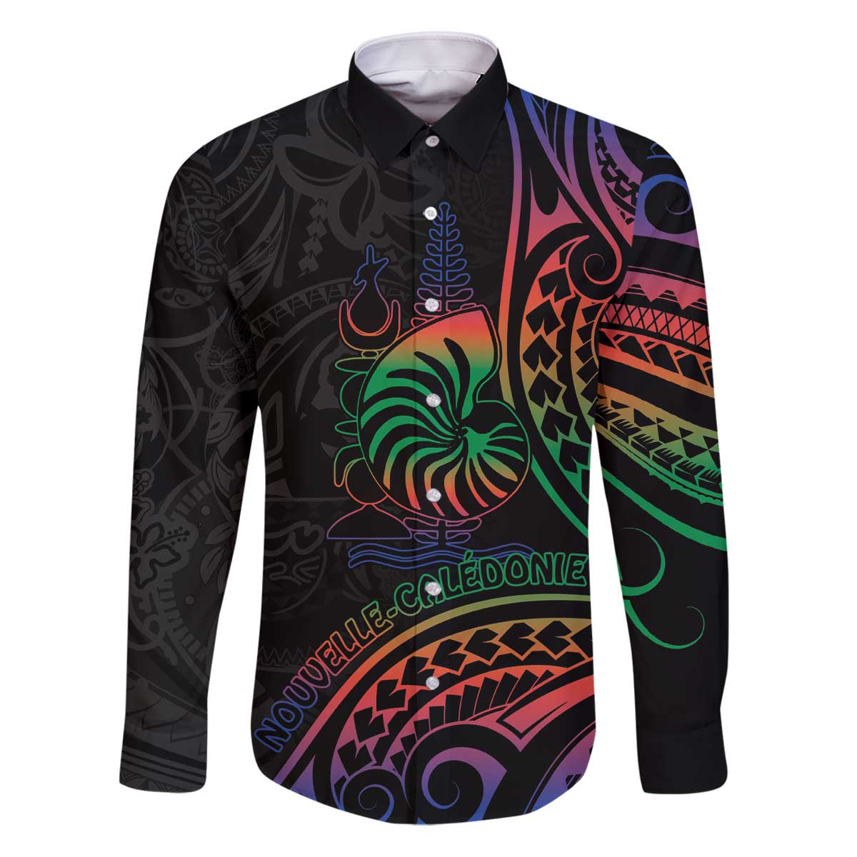 New Caledonia Polynesian Tatoo Personalised Family Matching Puletasi and Hawaiian Shirt LT9 Dad's Shirt - Long Sleeve Black - Polynesian Pride