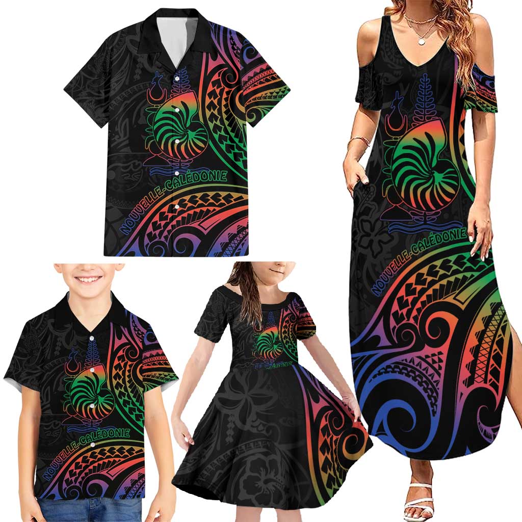 New Caledonia Polynesian Tatoo Personalised Family Matching Summer Maxi Dress and Hawaiian Shirt LT9 - Polynesian Pride