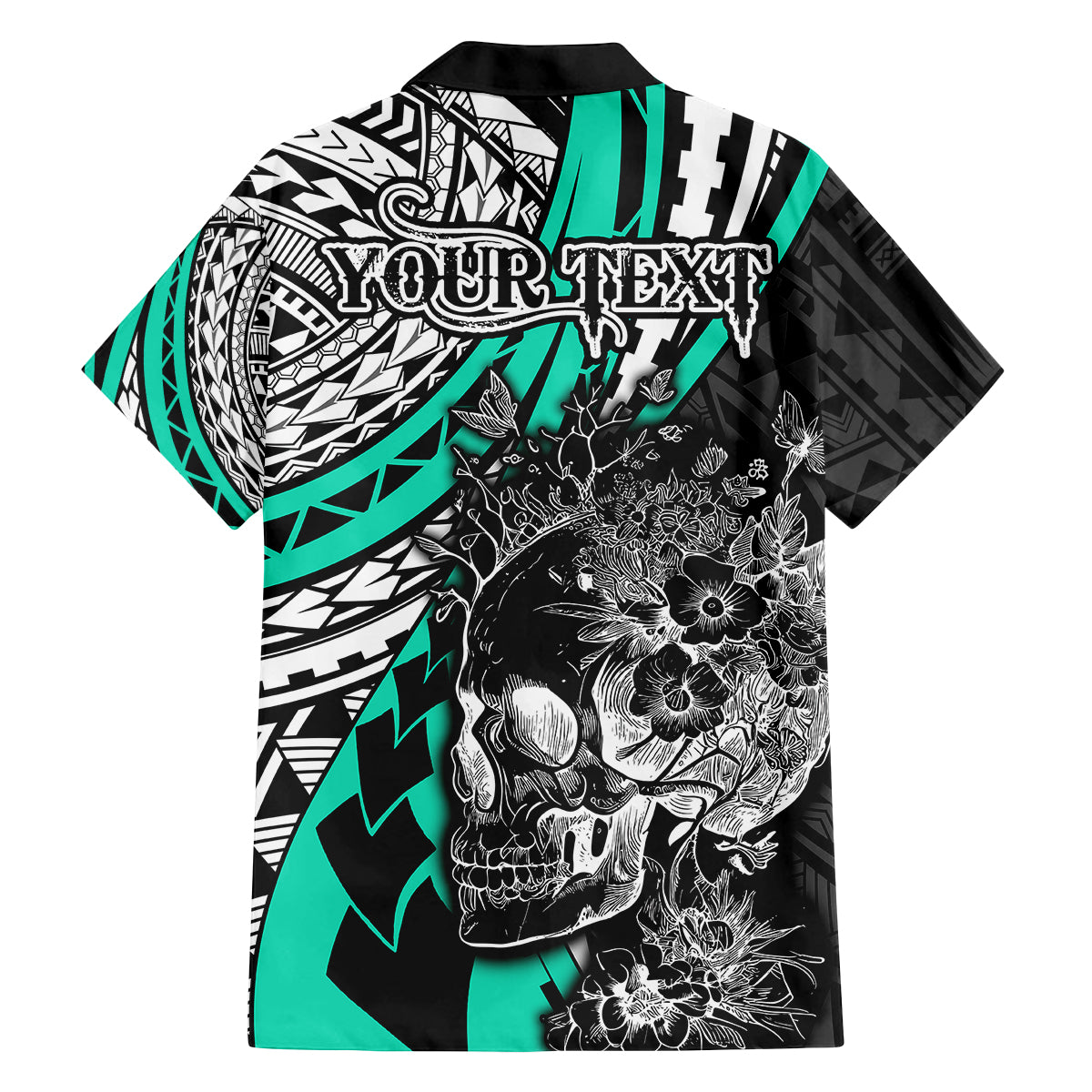 Personalised Polynesia Skull Family Matching Tank Maxi Dress and Hawaiian Shirt Tattoo In The Style Of Maori With Marine Life Aqua LT9 - Polynesian Pride