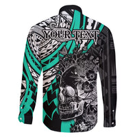 Personalised Polynesia Skull Family Matching Tank Maxi Dress and Hawaiian Shirt Tattoo In The Style Of Maori With Marine Life Aqua LT9 - Polynesian Pride