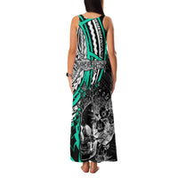 Personalised Polynesia Skull Family Matching Tank Maxi Dress and Hawaiian Shirt Tattoo In The Style Of Maori With Marine Life Aqua LT9 - Polynesian Pride