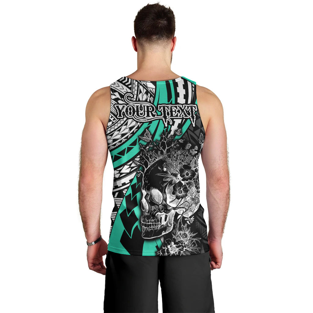 Personalised Polynesia Skull Men Tank Top Tattoo In The Style Of Maori With Marine Life Aqua LT9 - Polynesian Pride