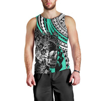 Personalised Polynesia Skull Men Tank Top Tattoo In The Style Of Maori With Marine Life Aqua LT9 - Polynesian Pride