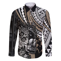 Personalised Polynesia Skull Family Matching Long Sleeve Bodycon Dress and Hawaiian Shirt Tattoo In The Style Of Maori With Marine Life Gold LT9 Dad's Shirt - Long Sleeve Gold - Polynesian Pride