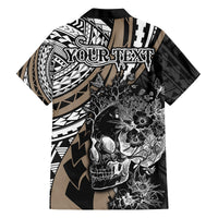 Personalised Polynesia Skull Family Matching Off Shoulder Long Sleeve Dress and Hawaiian Shirt Tattoo In The Style Of Maori With Marine Life Gold LT9 - Polynesian Pride