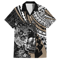 Personalised Polynesia Skull Family Matching Off Shoulder Maxi Dress and Hawaiian Shirt Tattoo In The Style Of Maori With Marine Life Gold LT9 Dad's Shirt - Short Sleeve Gold - Polynesian Pride