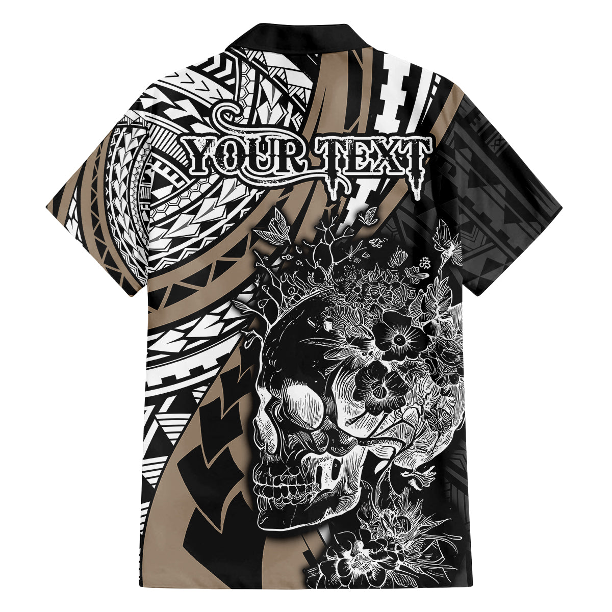 Personalised Polynesia Skull Family Matching Off Shoulder Short Dress and Hawaiian Shirt Tattoo In The Style Of Maori With Marine Life Gold LT9 - Polynesian Pride