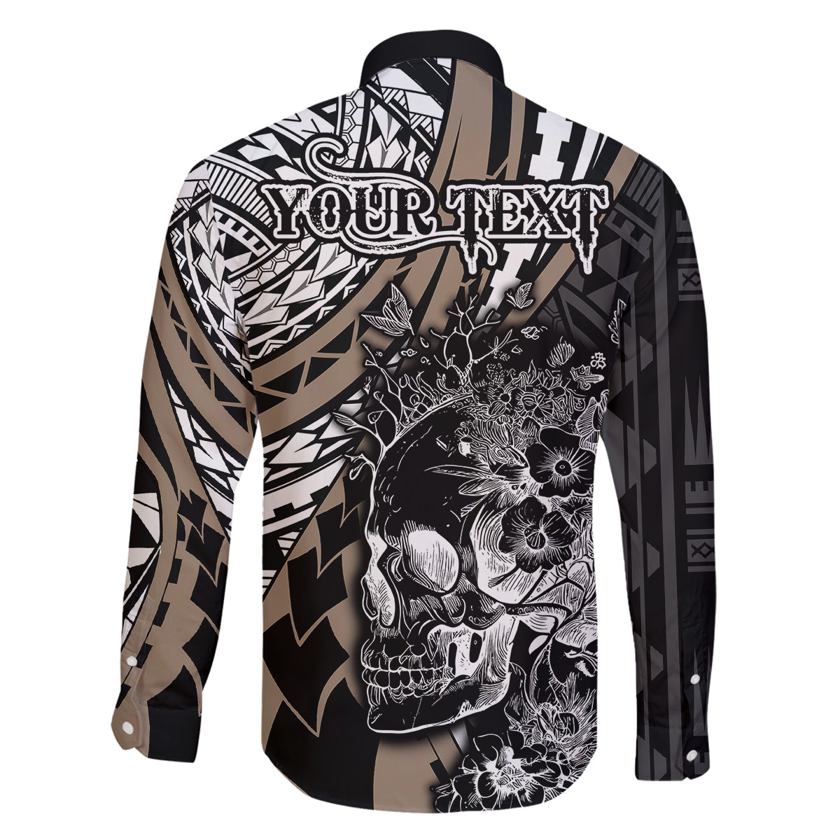 Personalised Polynesia Skull Family Matching Off Shoulder Short Dress and Hawaiian Shirt Tattoo In The Style Of Maori With Marine Life Gold LT9 - Polynesian Pride