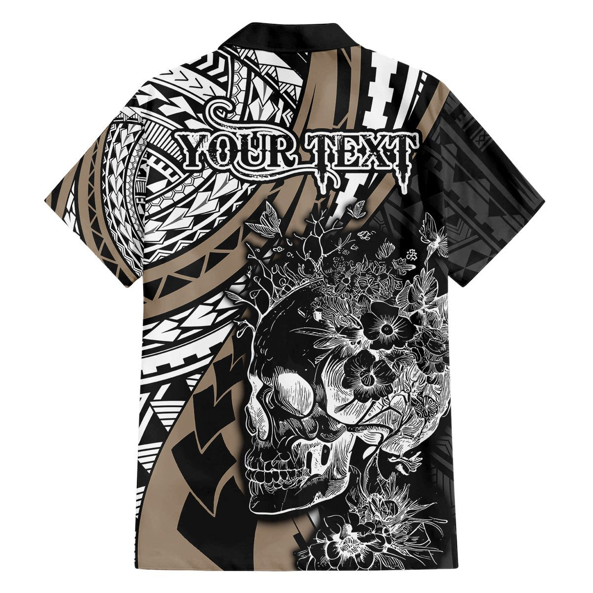 Personalised Polynesia Skull Hawaiian Shirt Tattoo In The Style Of Maori With Marine Life Gold LT9 - Polynesian Pride