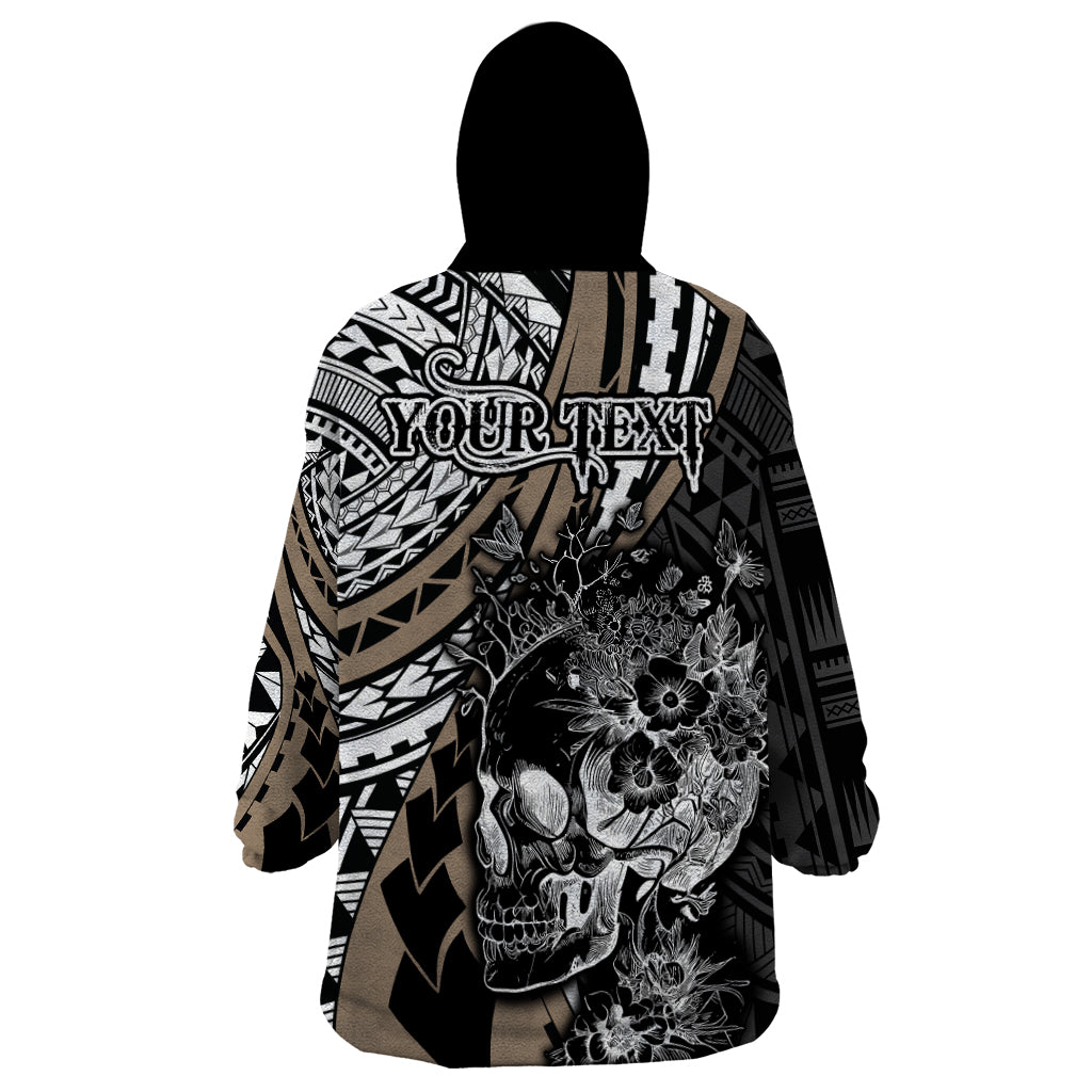 Personalised Polynesia Skull Wearable Blanket Hoodie Tattoo In The Style Of Maori With Marine Life Gold LT9 - Polynesian Pride