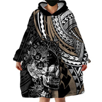 Personalised Polynesia Skull Wearable Blanket Hoodie Tattoo In The Style Of Maori With Marine Life Gold LT9 - Polynesian Pride