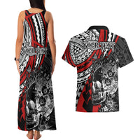 Personalised Polynesia Skull Couples Matching Tank Maxi Dress and Hawaiian Shirt Tattoo In The Style Of Maori With Marine Life Red LT9 - Polynesian Pride