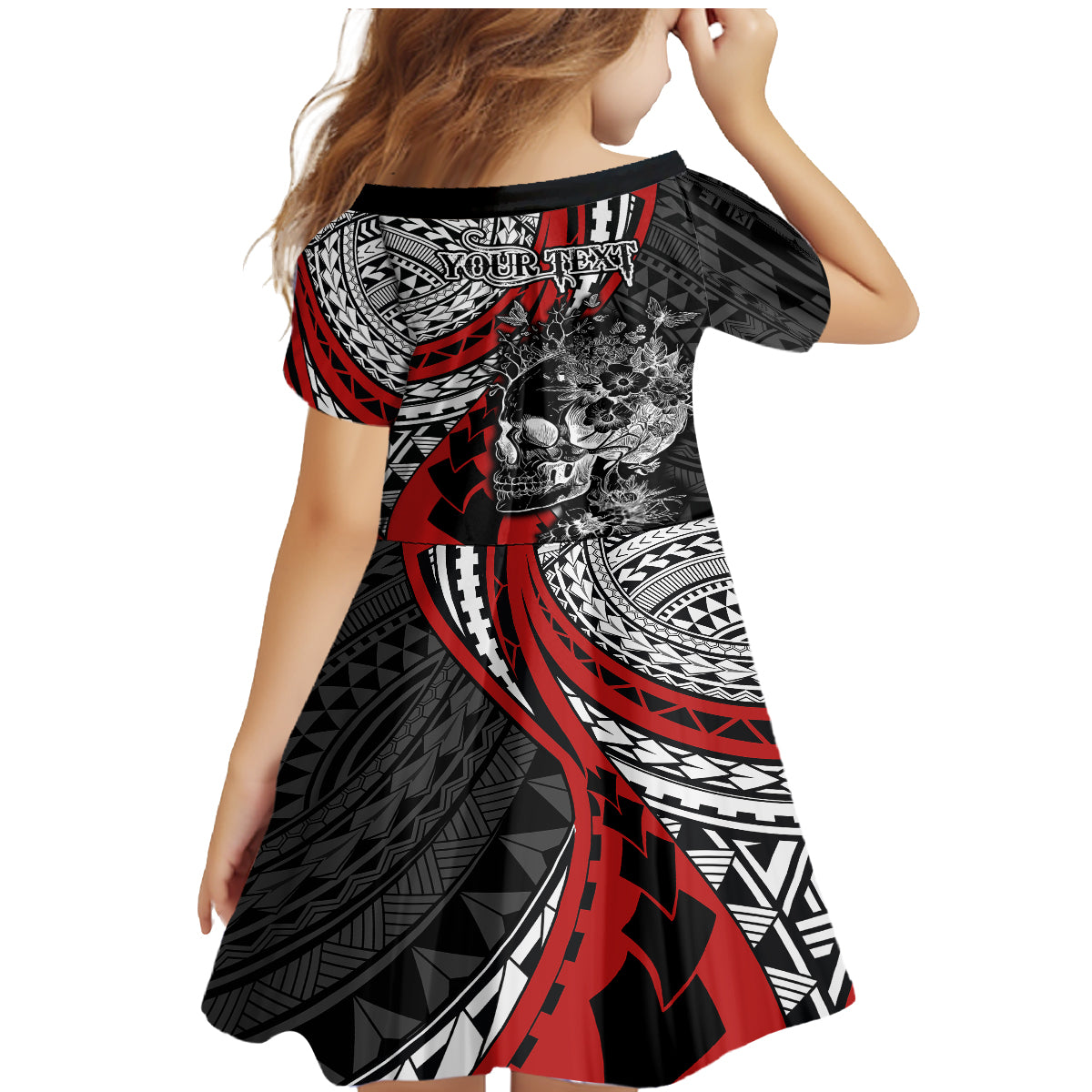 Personalised Polynesia Skull Family Matching Mermaid Dress and Hawaiian Shirt Tattoo In The Style Of Maori With Marine Life Red LT9 - Polynesian Pride
