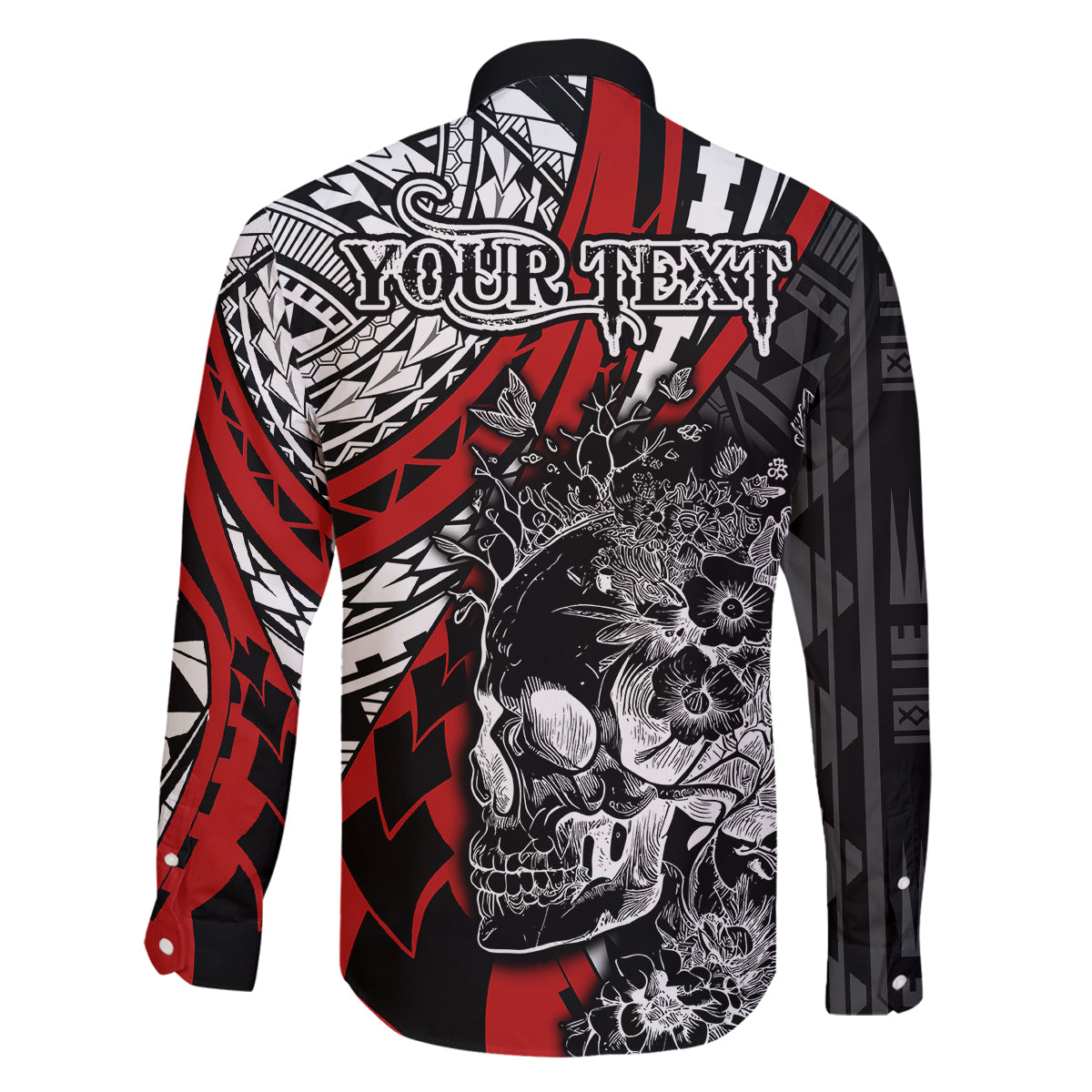 Personalised Polynesia Skull Family Matching Mermaid Dress and Hawaiian Shirt Tattoo In The Style Of Maori With Marine Life Red LT9 - Polynesian Pride